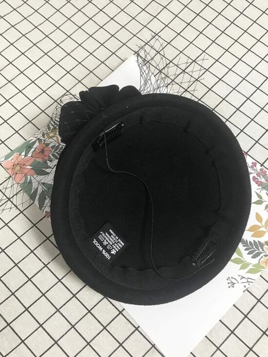 Women\'s Wool Felt Flower Pillbox Hat British Wedding Church Derby Hats 2006Black main image 4